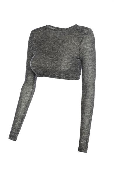 Vatkalı Simli Bluz Gri