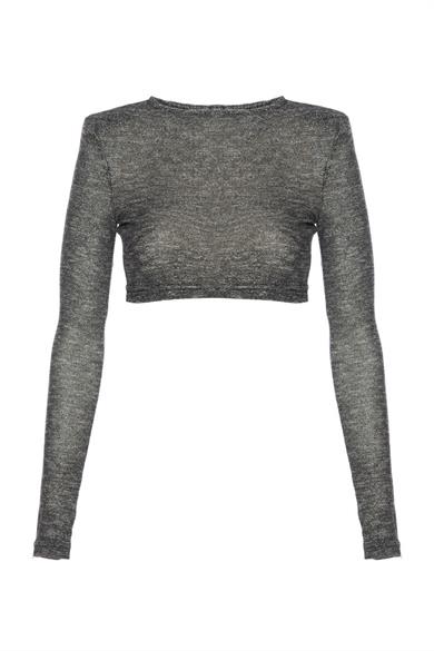 Vatkalı Simli Bluz Gri