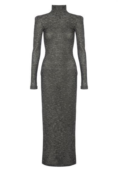 Vatkalı Simli Elbise Gri