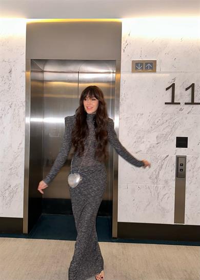 Vatkalı Simli Elbise Gri