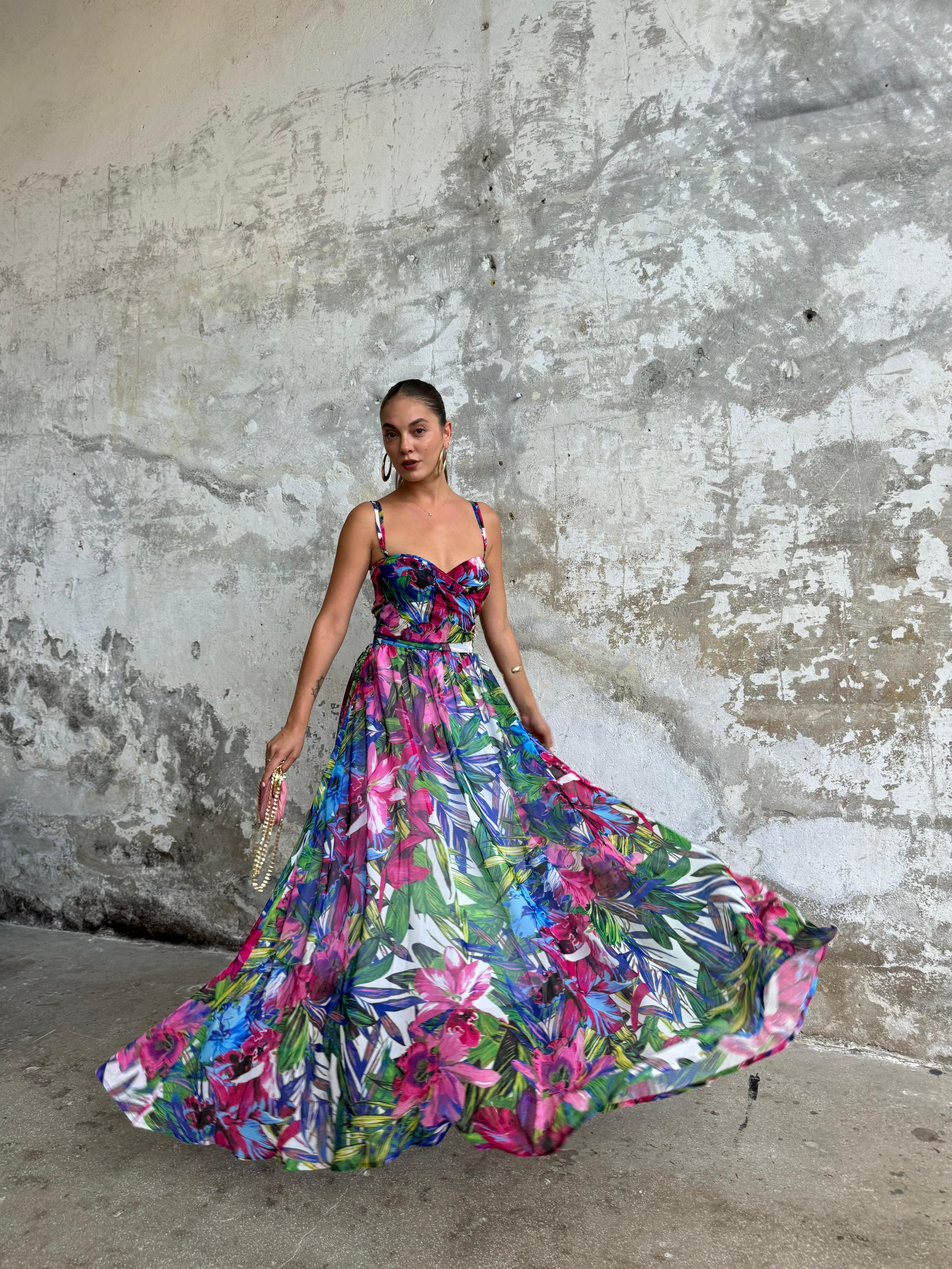 FLORA DRESS BÜSTİYER ETEK TAKIM ÇİÇEKLİ