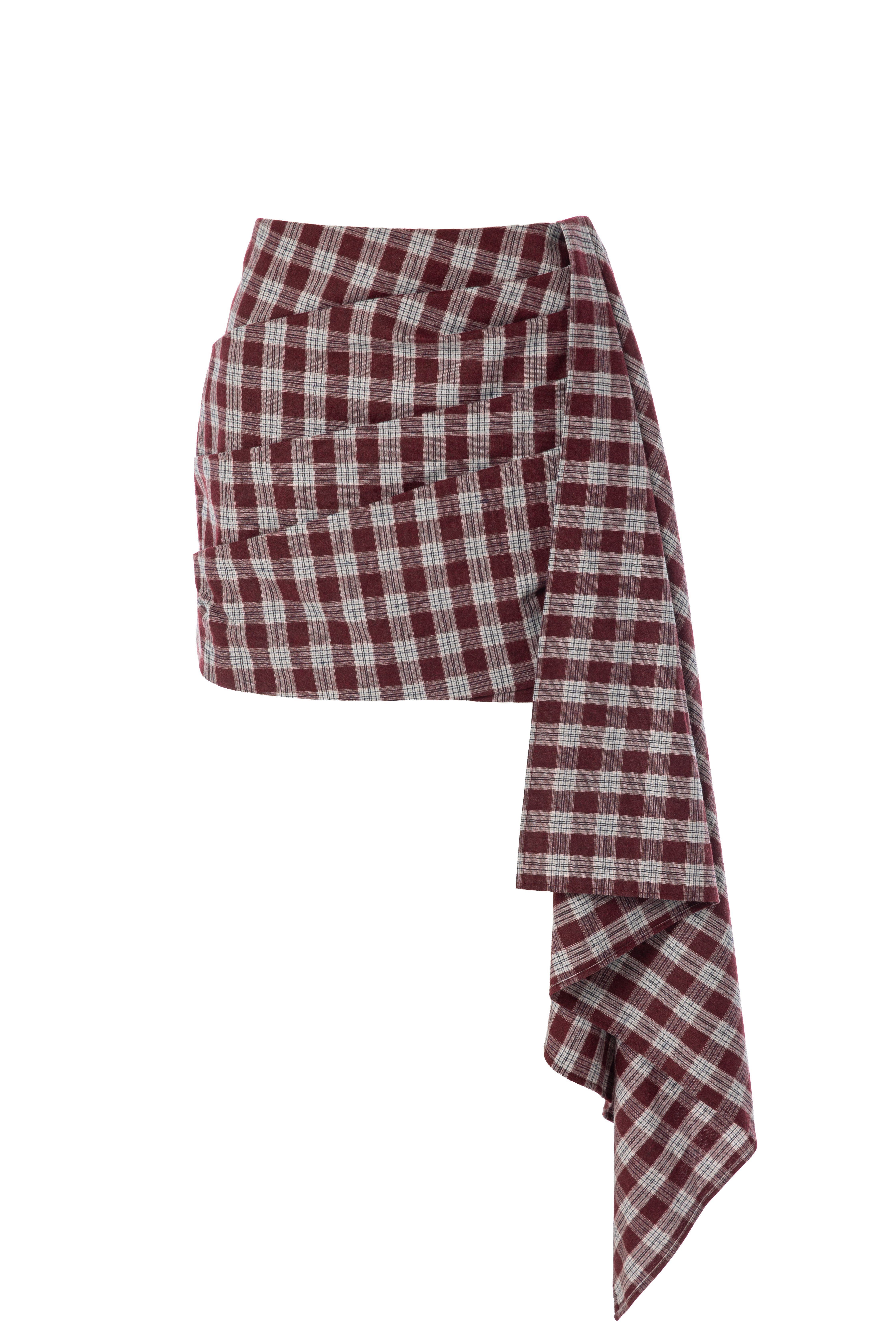 Plaid Mini Etek Bordo