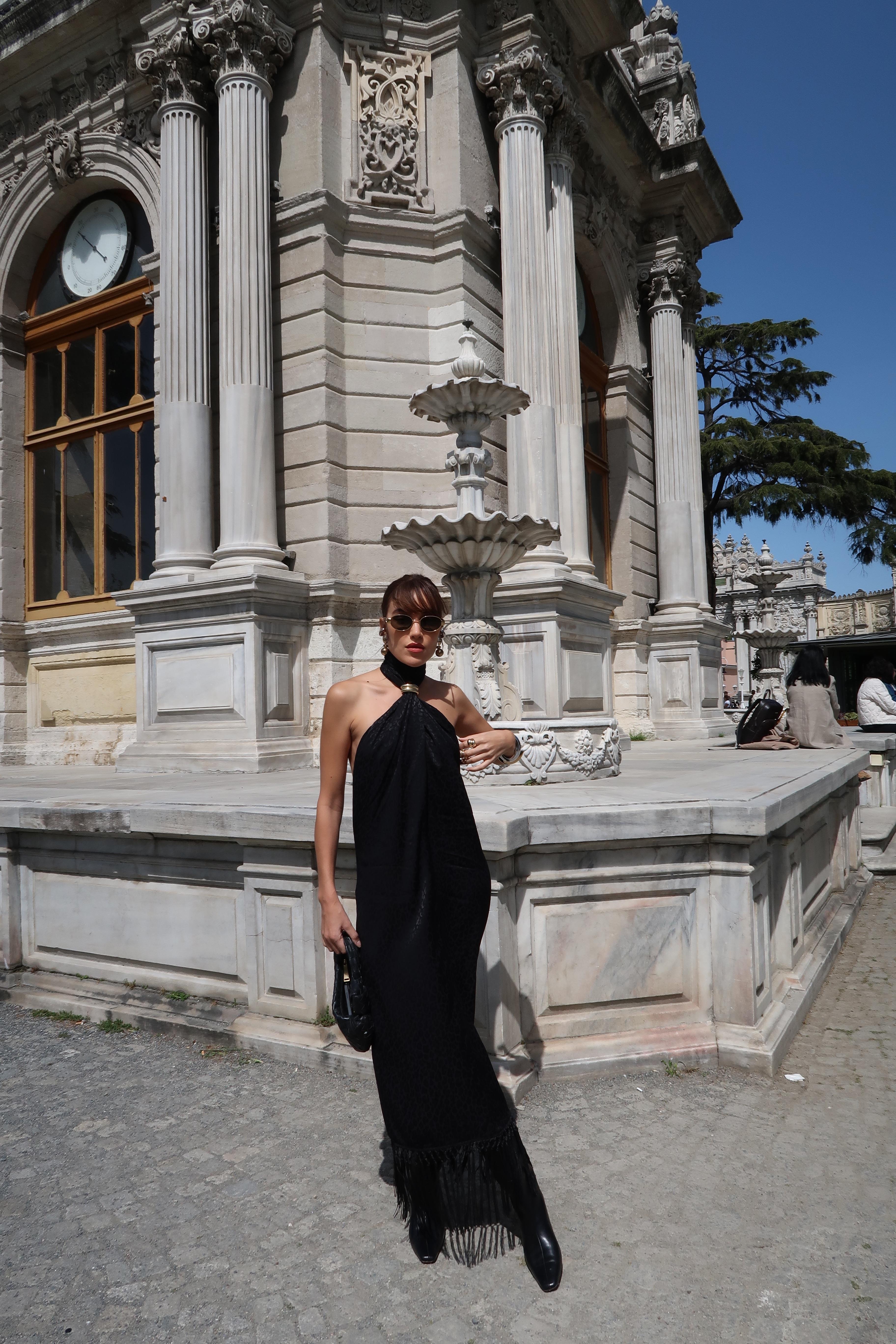 Püsküllü Elbise SİYAH LEOPAR