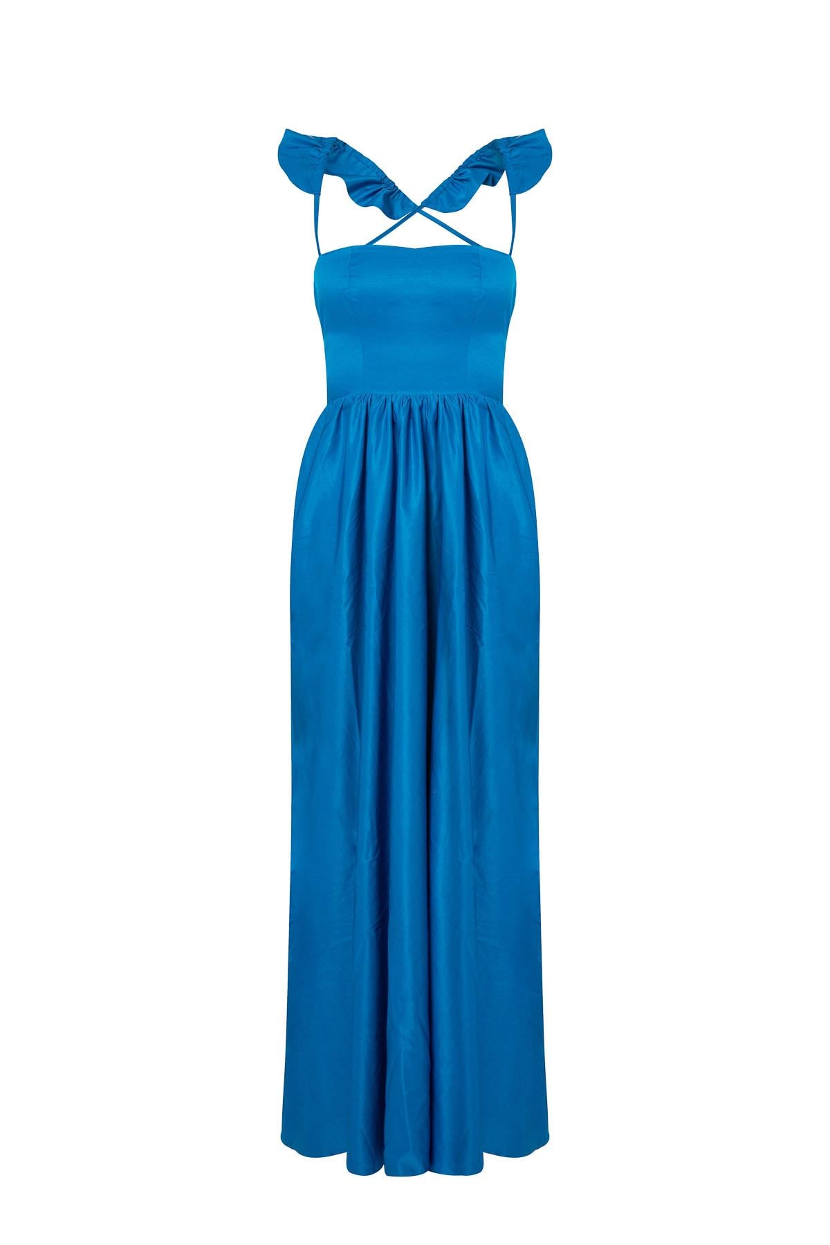 Sırtı Açık Elbise Mavi