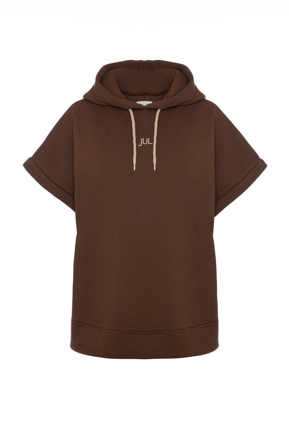 Vatkalı Kolsuz Sweatshirt Şardonlu Kahverengi