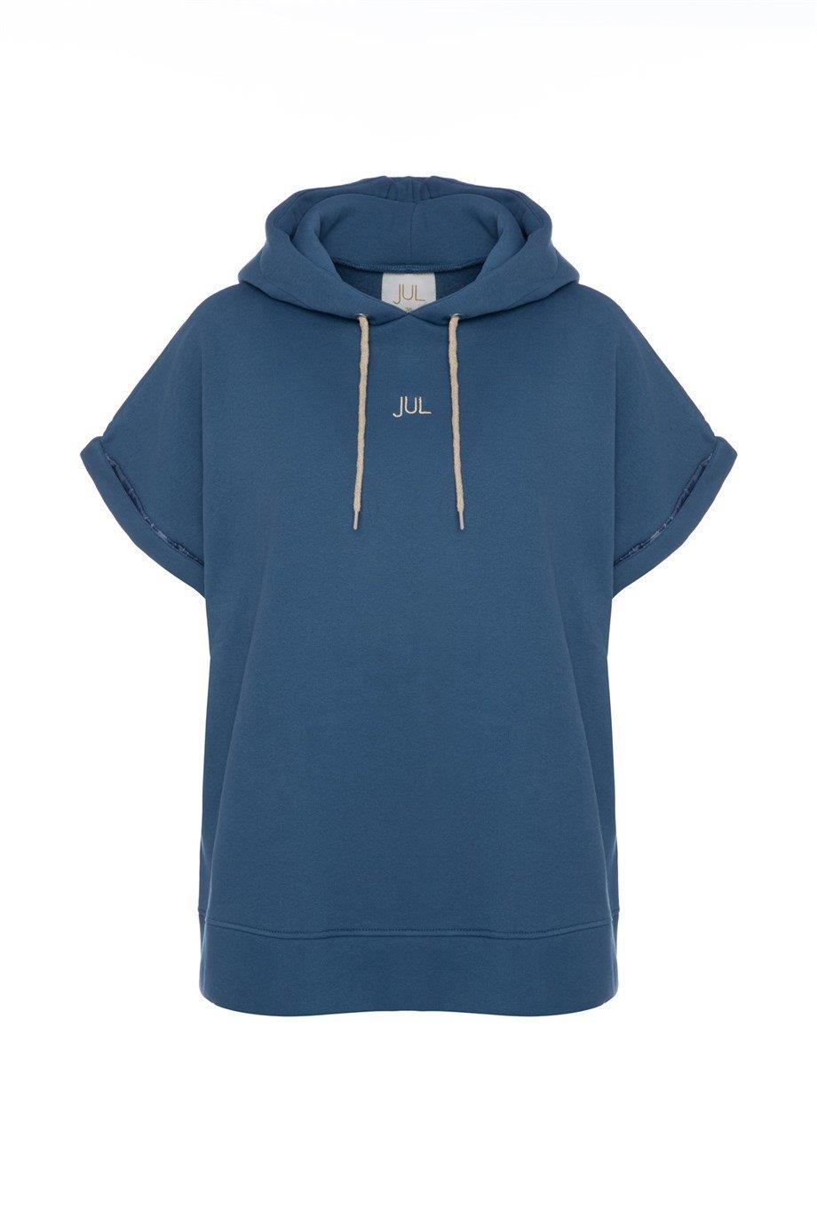 Vatkalı Kolsuz Sweatshirt Şardonlu Mavi