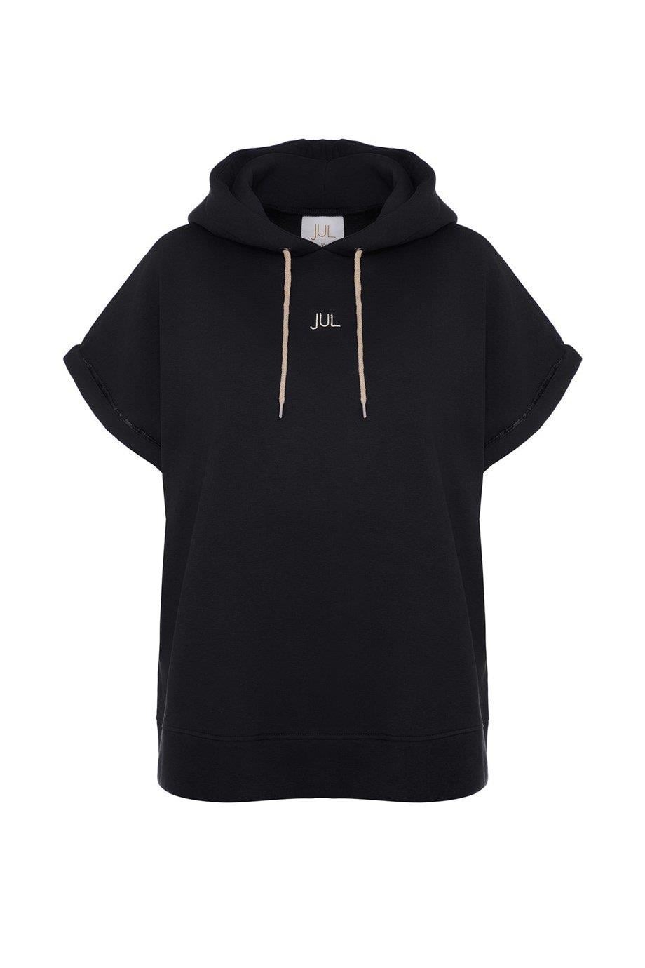 Vatkalı Kolsuz Sweatshirt Şardonlu Siyah