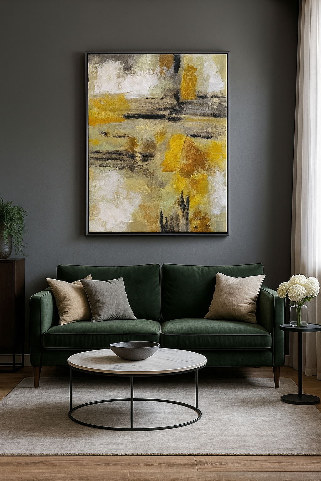 60x90 cm Gold Siyah Bej Renkli Yağlı Boya Dokulu Tablo