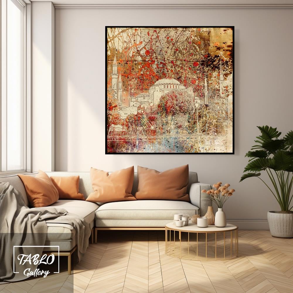 Renkli Cami Figürü Kanvas Tablo