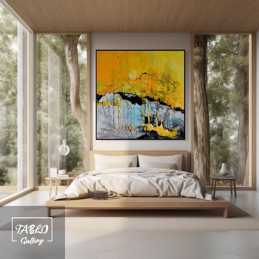 Sarı Gri Buz Mavisi Soyut Yağlı Boya Tablo