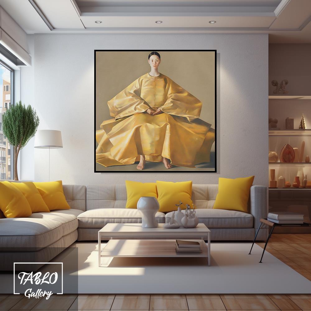 Sarı Kimono Kadın Figürü Yağlı Boya Tablo