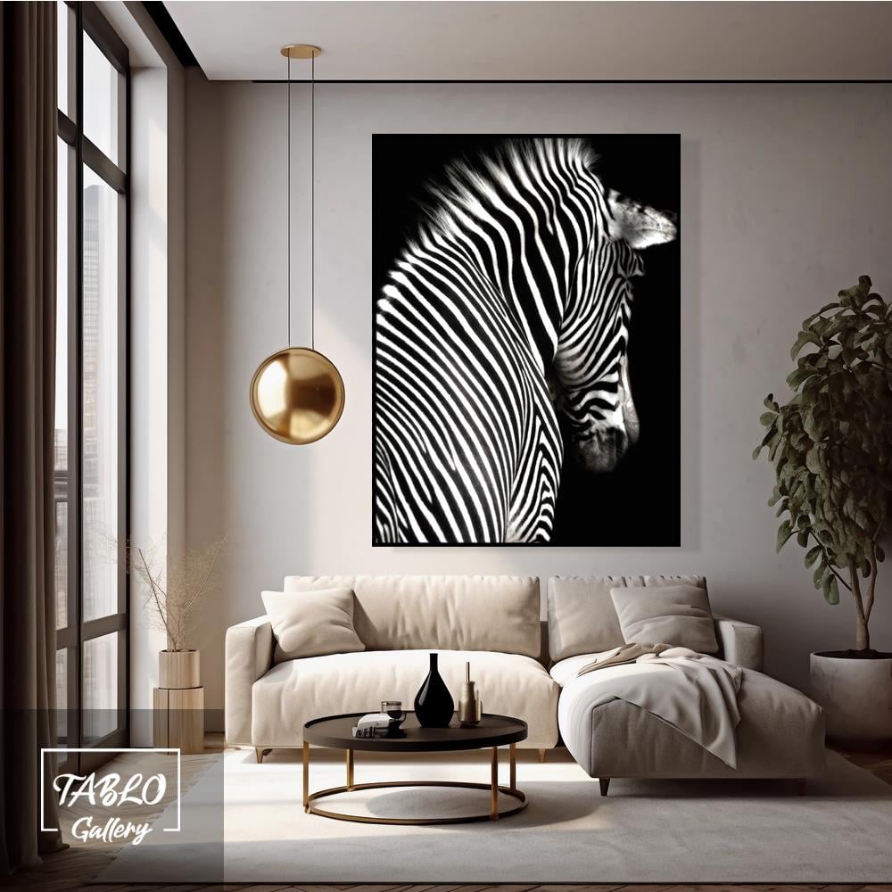 Siyah Fon Üzerinde Zebra Figürü Kanvas Tablo