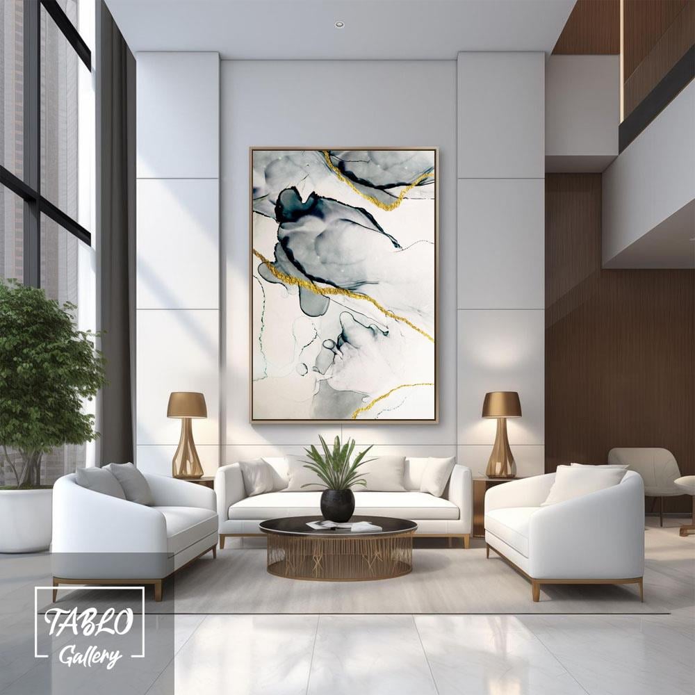 Yeşil Gold Sis Dumanı Soyut Yağlı Boya Dokulu Tablo