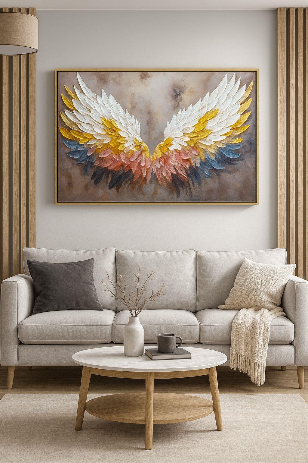 75x100 cm Renkli Melek Kanadı 3D Yoğun Yağlı Boya Dokulu Tablo