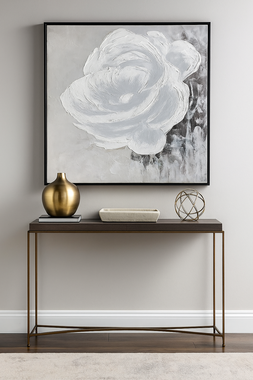 80x80 cm Beyaz Çiçek 3D Yoğun Yağlı Boya Dokulu Tablo