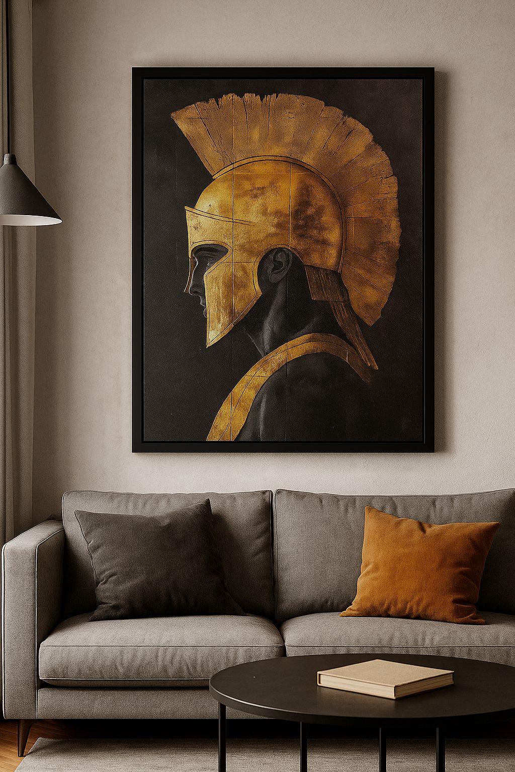 90x120 cm Gold Siyah Savaşçı Figürü Yağlı Boya Dokulu Tablo