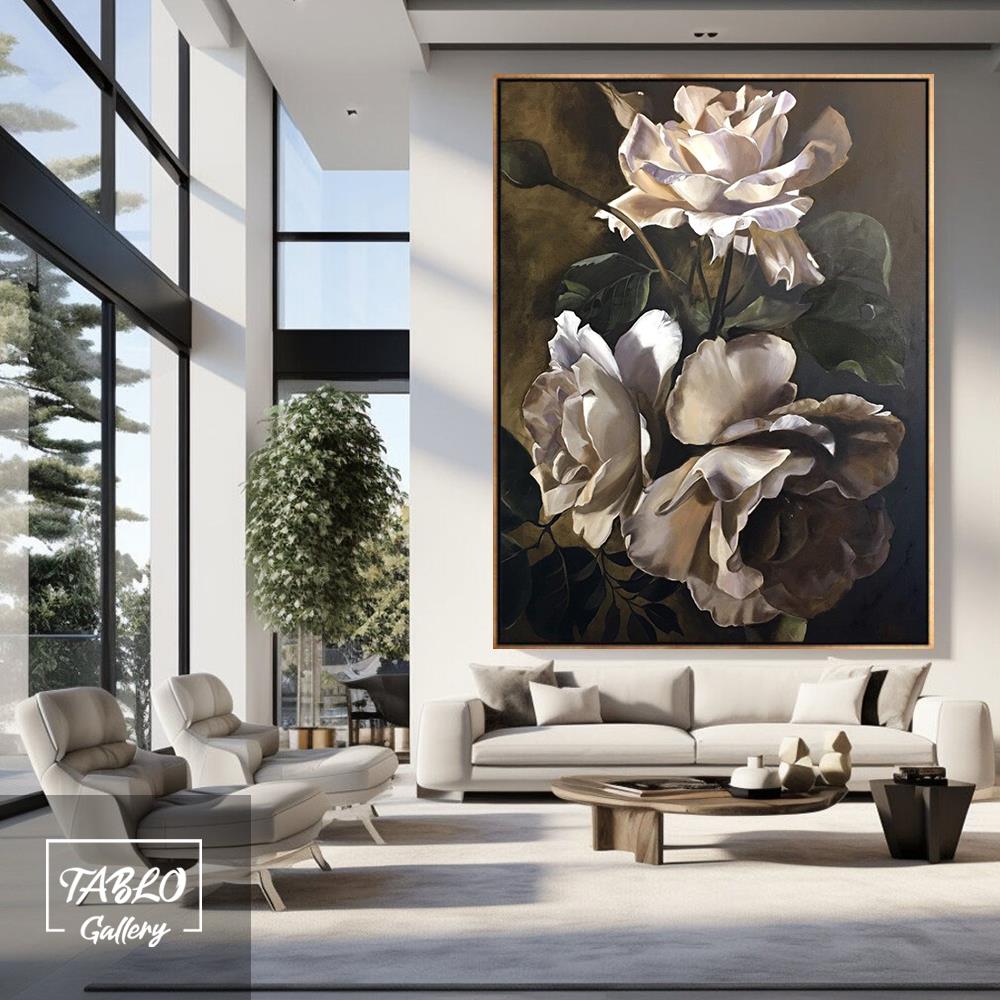 Beyaz Güller Yağlı Boya Tablo