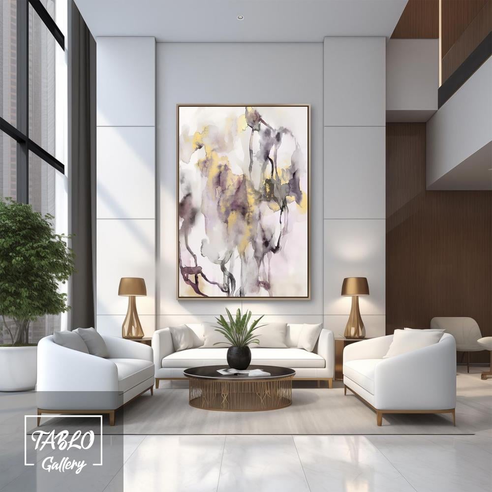 Beyaz Mor Gold Soyut Yağlı Boya Tablo