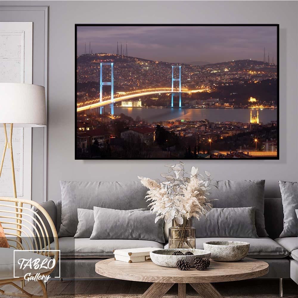 İstanbul Boğaz Köprüsü Gece Manzarası Kanvas Tablo