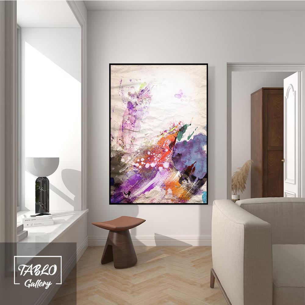 Kırışık Efektli Mor Renkli Fırça Darbeleri Soyut Kanvas Tablo