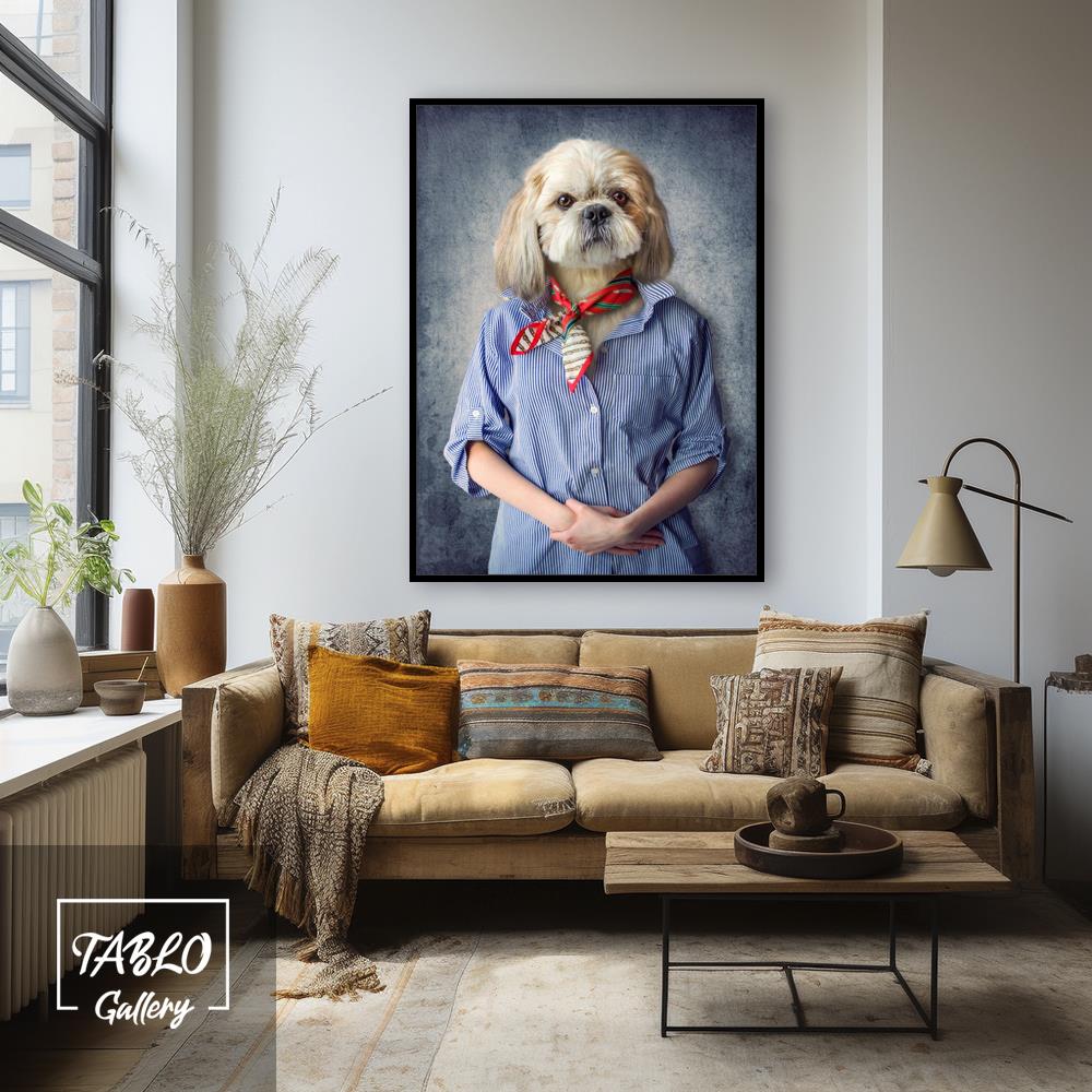 Kırmızı Fular Takan Köpek Figürü Kanvas Tablo