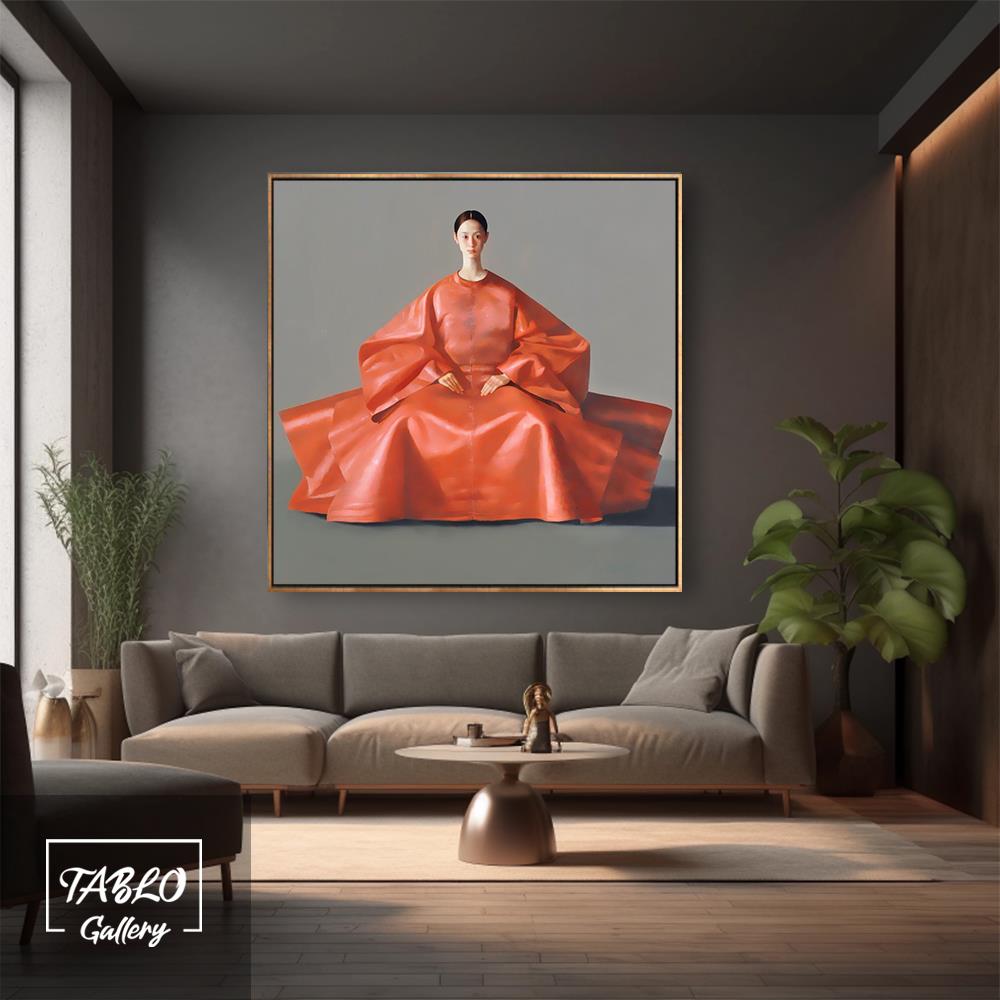 Kırmızı Kimono Kadın Figürü Yağlı Boya Dokulu Tablo