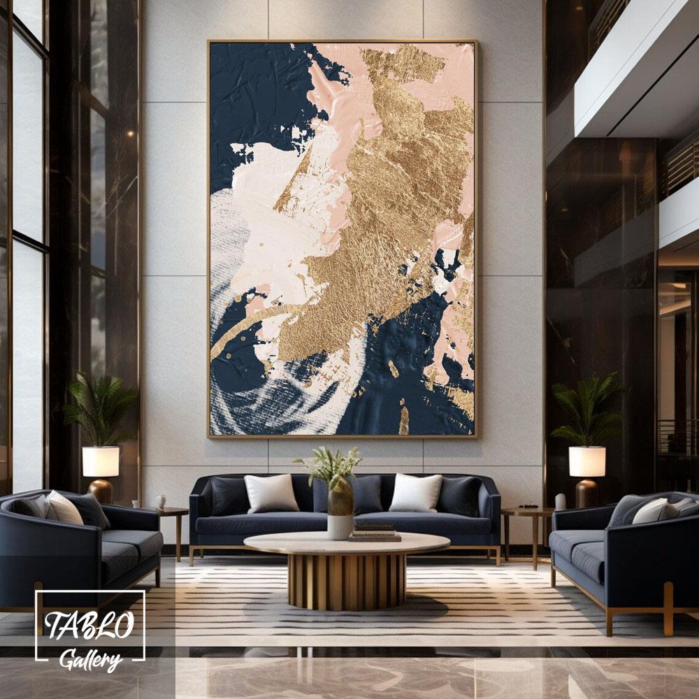 Lacivert Pembe Gold Soyut Yağlı Boya Tablo