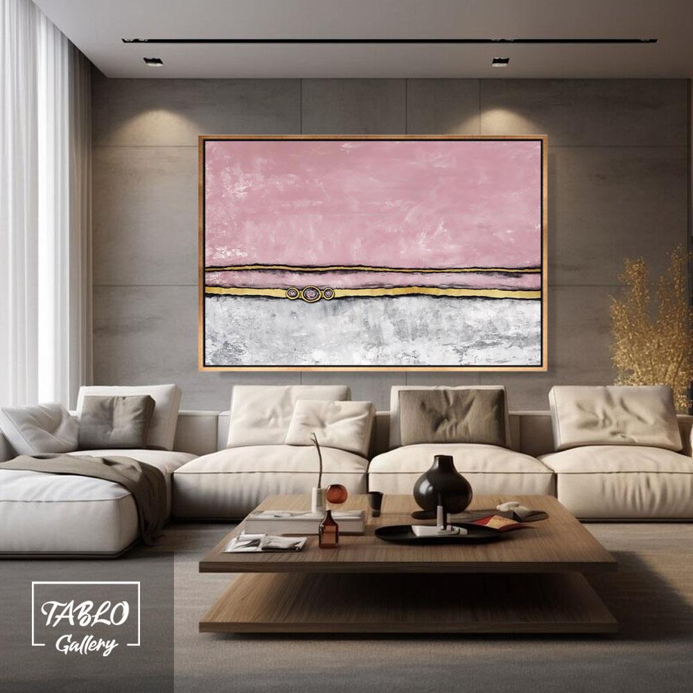 Pembe Gold Kolye Tasviri Soyut Yağlı Boya Dokulu Tablo