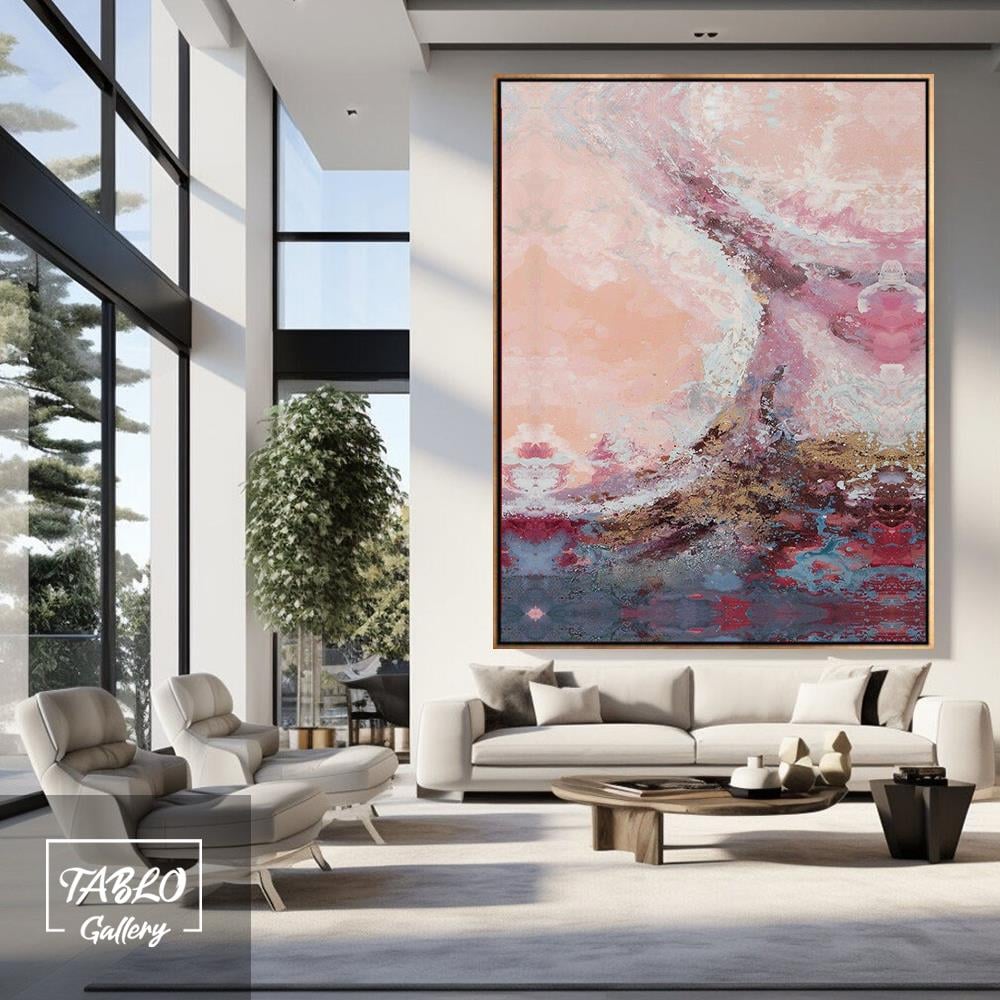 Pembe Mavi Geçişli Soyut Yağlı Boya Tablo