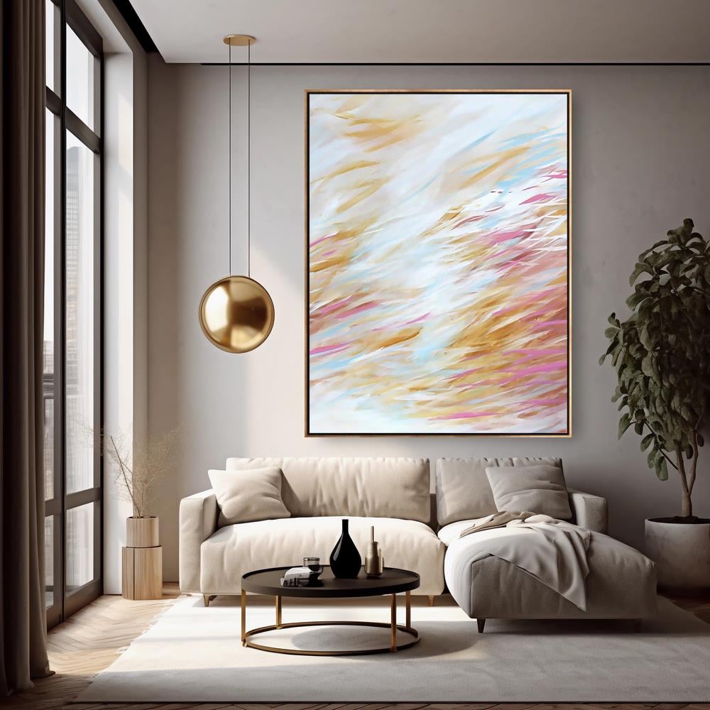 Pembe Mavi Turuncu Geçişli Soyut Yağlı Boya Tablo