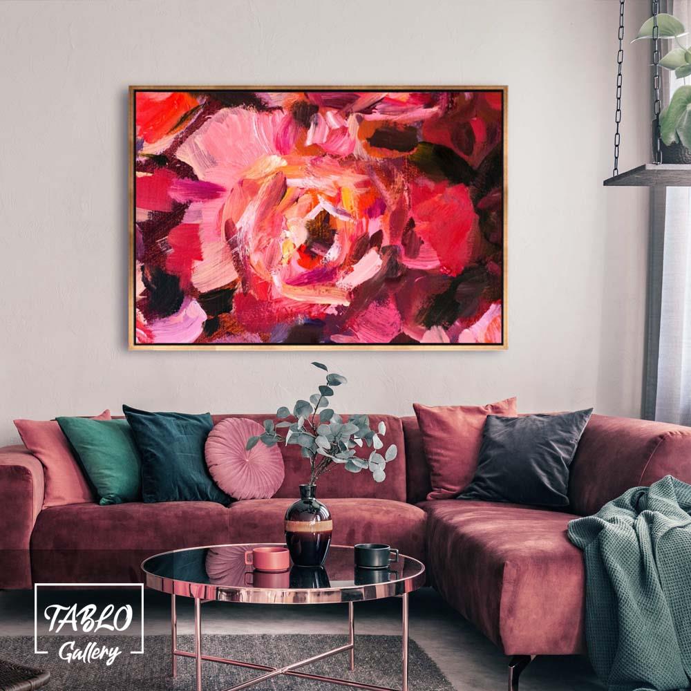 Pembe Renk Geçişli Çiçek Tasviri Yağlı Boya Tablo