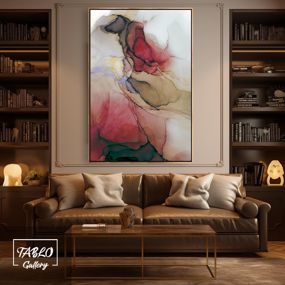 Pembe Yeşil Beyaz Sarı Soyut Yağlı Boya Dokulu Tablo