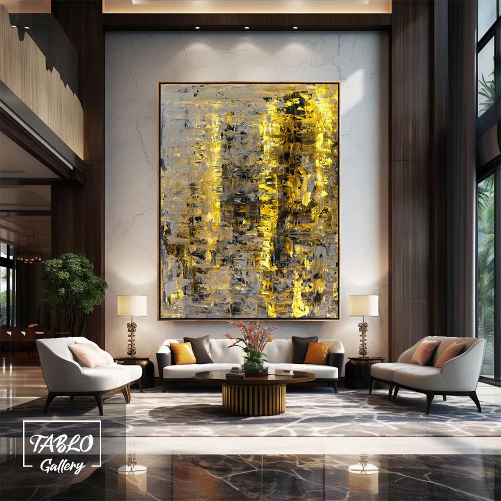 Sarı Siyah Soyut Yağlı Boya Tablo