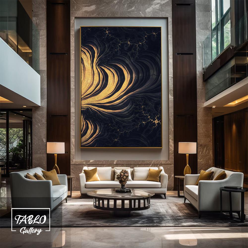 Siyah Gold Geçişli Soyut Yağlı Boya Dokulu Tablo