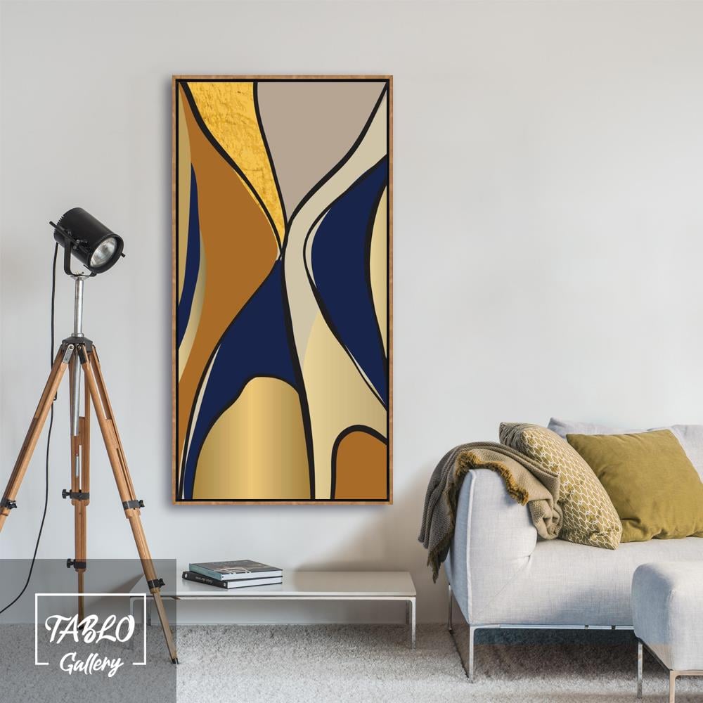 Turuncu Mavi Sarı Gri Gold Geometrik Şekiller Soyut Yağlı Boya Tablo