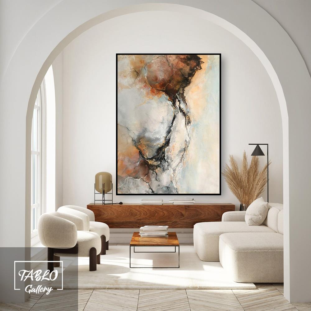 Turuncu Mavi Sis Dalgası Geçişli Soyut Yağlı Boya Tablo