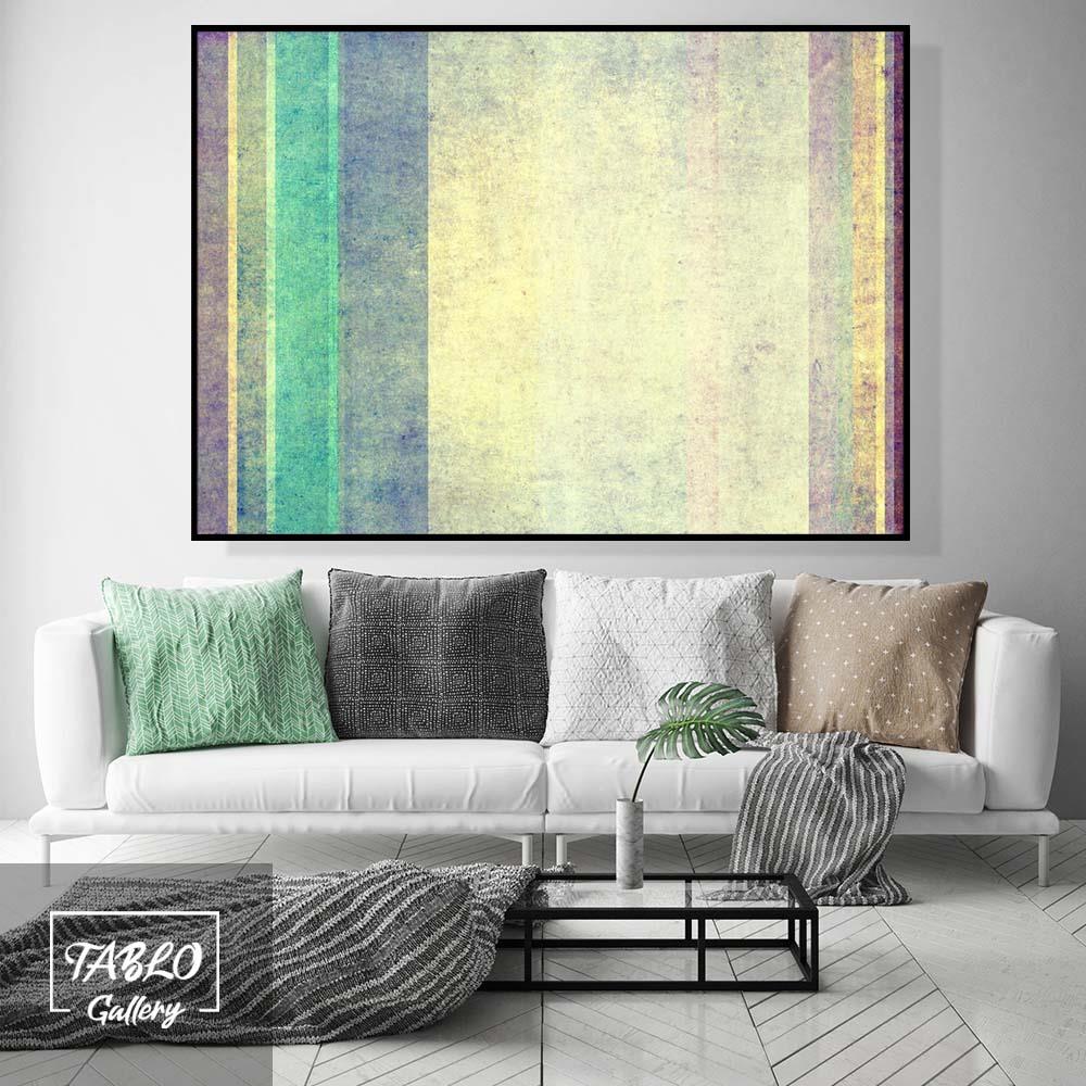 Yeşil Mor Sarı Çizgisel Fırça Darbeleri Soyut Kanvas Tablo