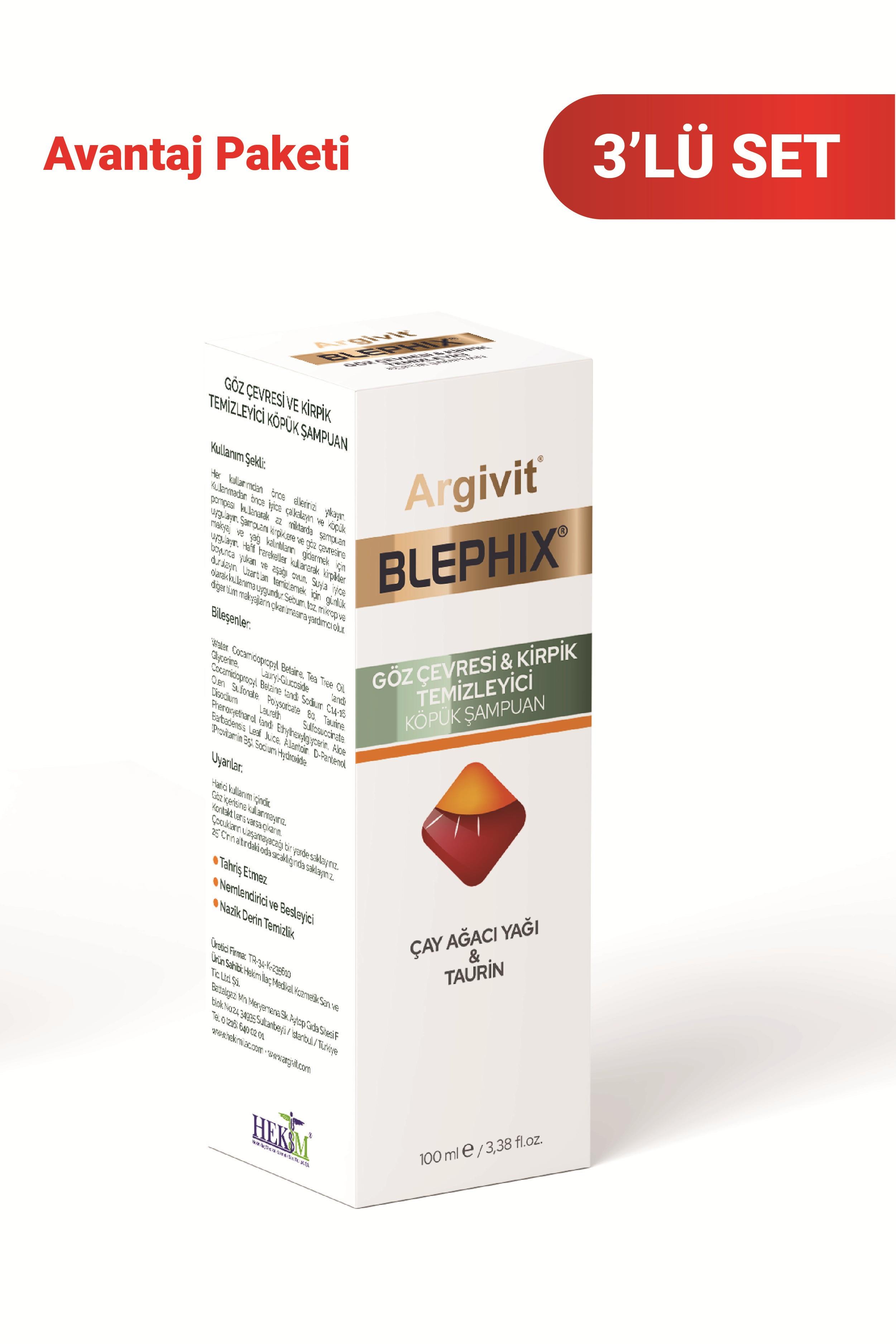 Argivit Blephix Göz Çevresi ve Kirpik Temizleyici Köpük Şampuan 100 ml 3lü Paket