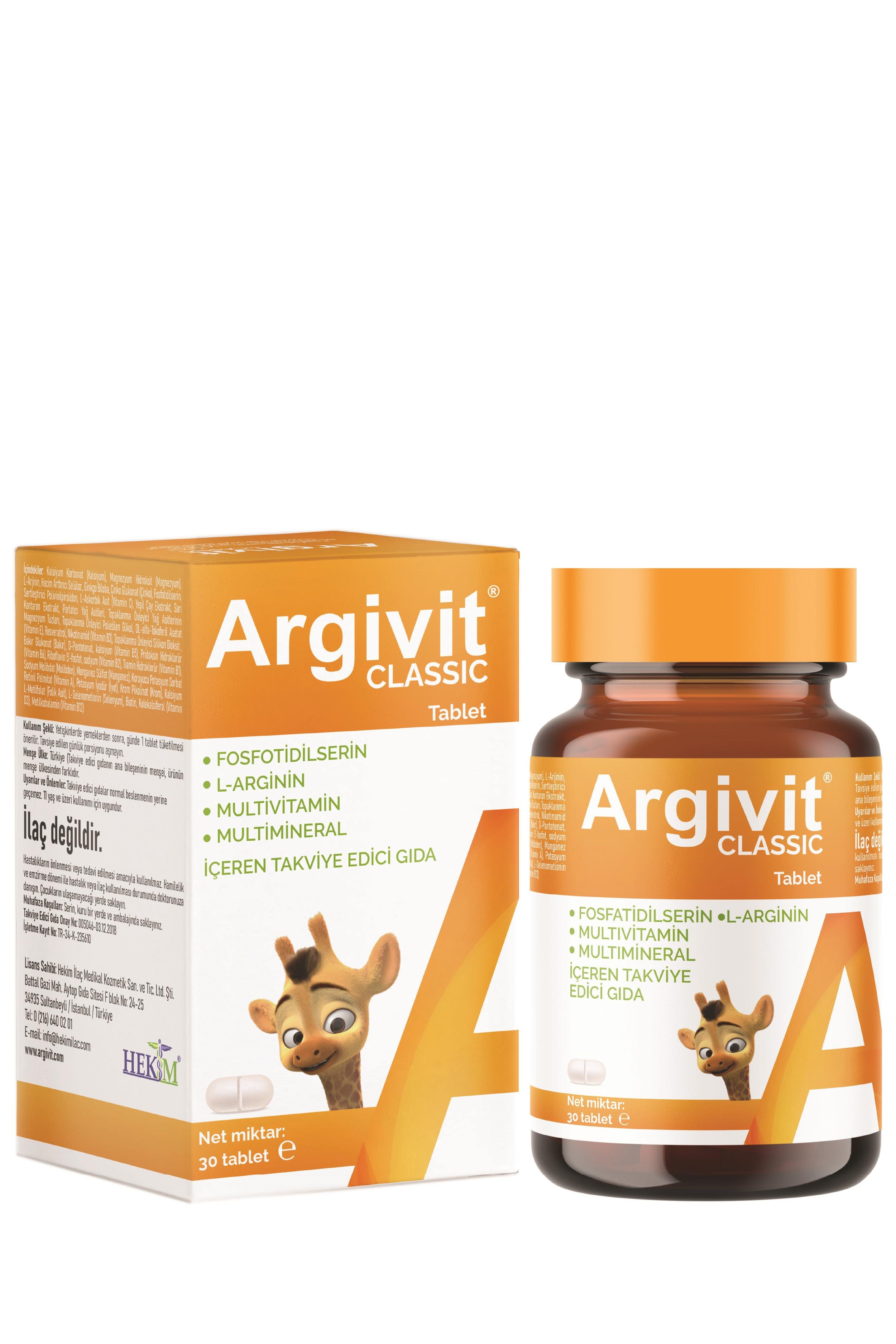 Argivit Classic Fosfotidilserin, L-Arjinin, Multivitamin ve Multimineral İçeren Tablet 30 Tablet