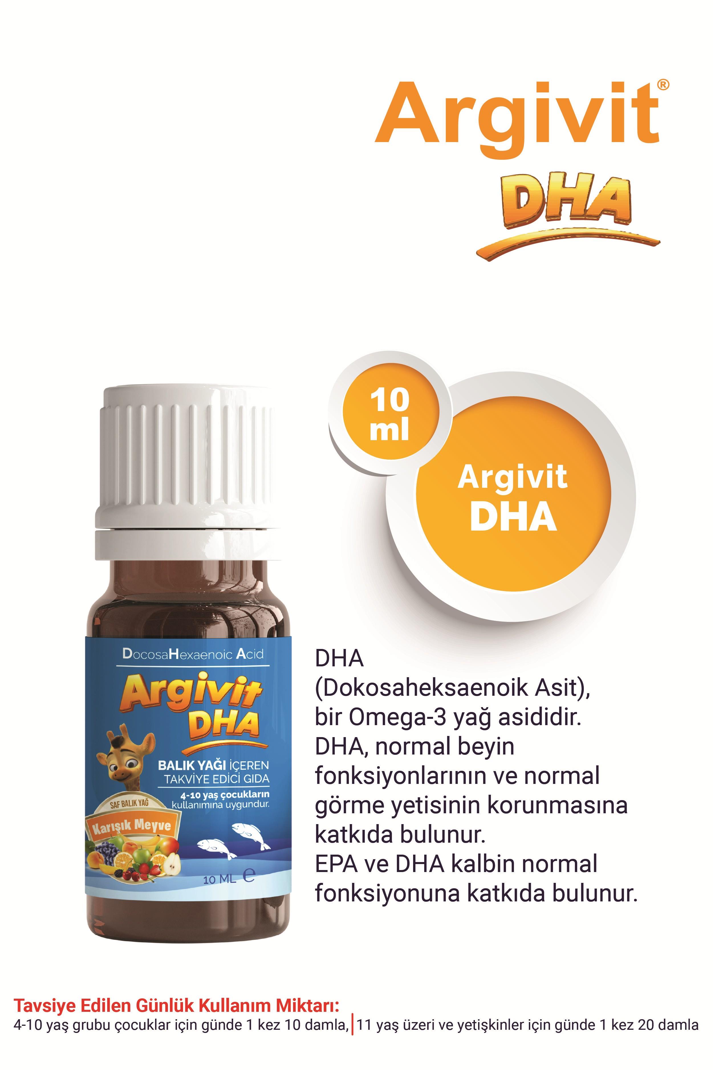 Argivit DHA 10 ml Damla Balık Yağı İçeren Takviye Edici Gıda - Karışık Meyve Aromalı