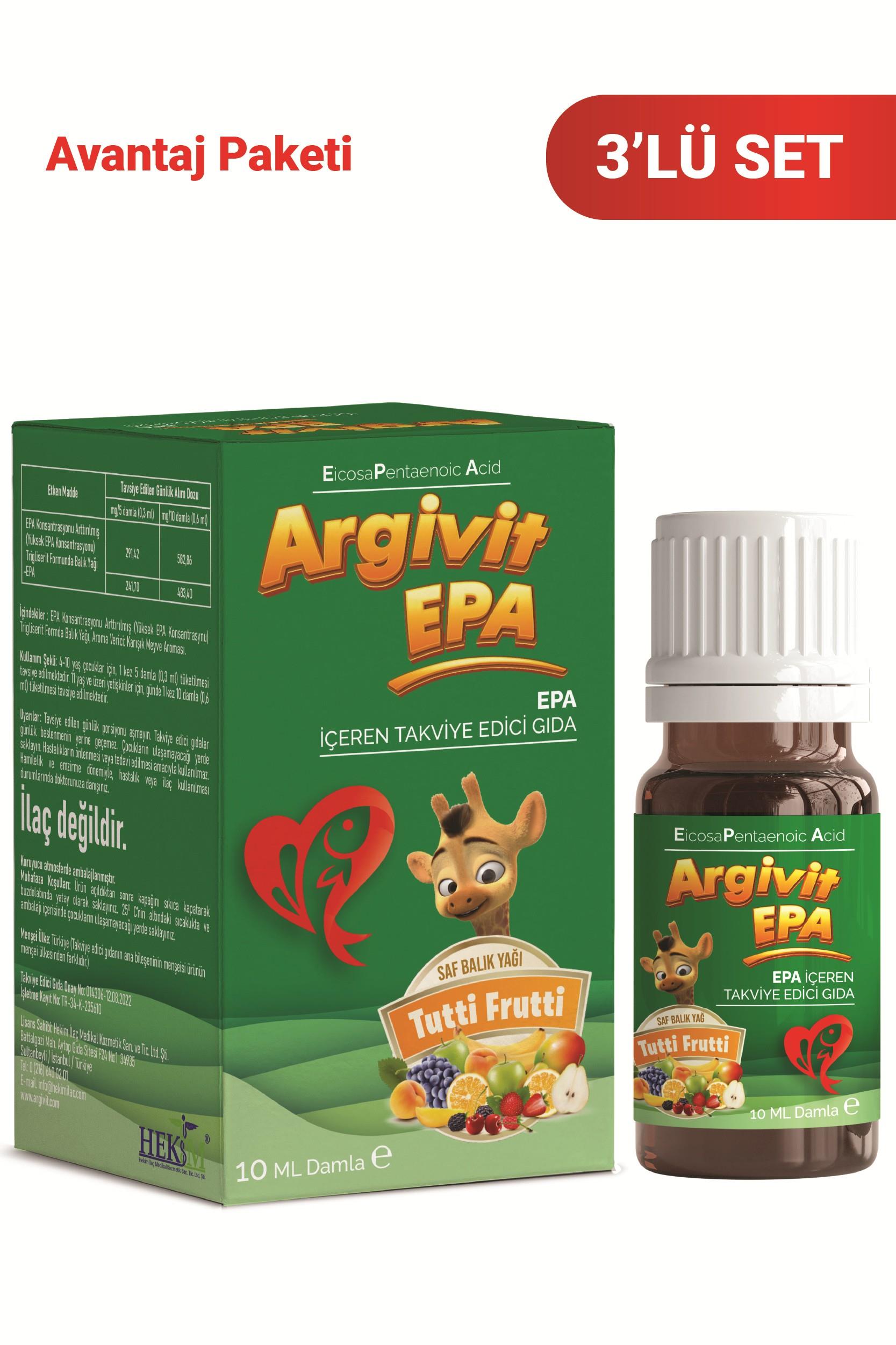Argivit EPA İçeren Damla Balık Yağı 10 ml 3’lü Paket - Tutti Frutti Aromalı