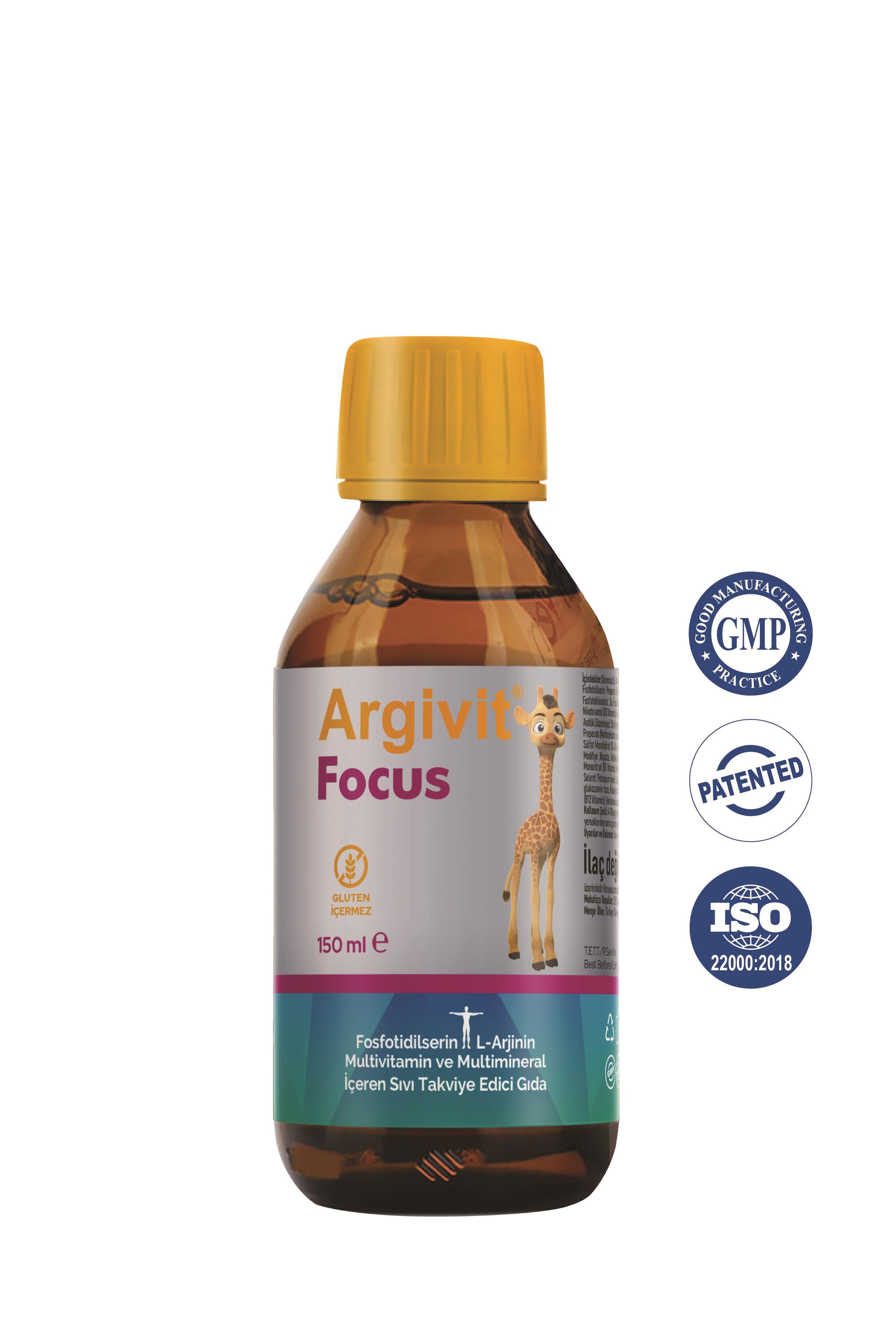 Argivit Focus Fosfotidilserin, L-Arjinin, Multivitamin ve Multimineral İçeren Sıvı 2’li Paket 150 ml - Portakal ve Vanilya Aromalı