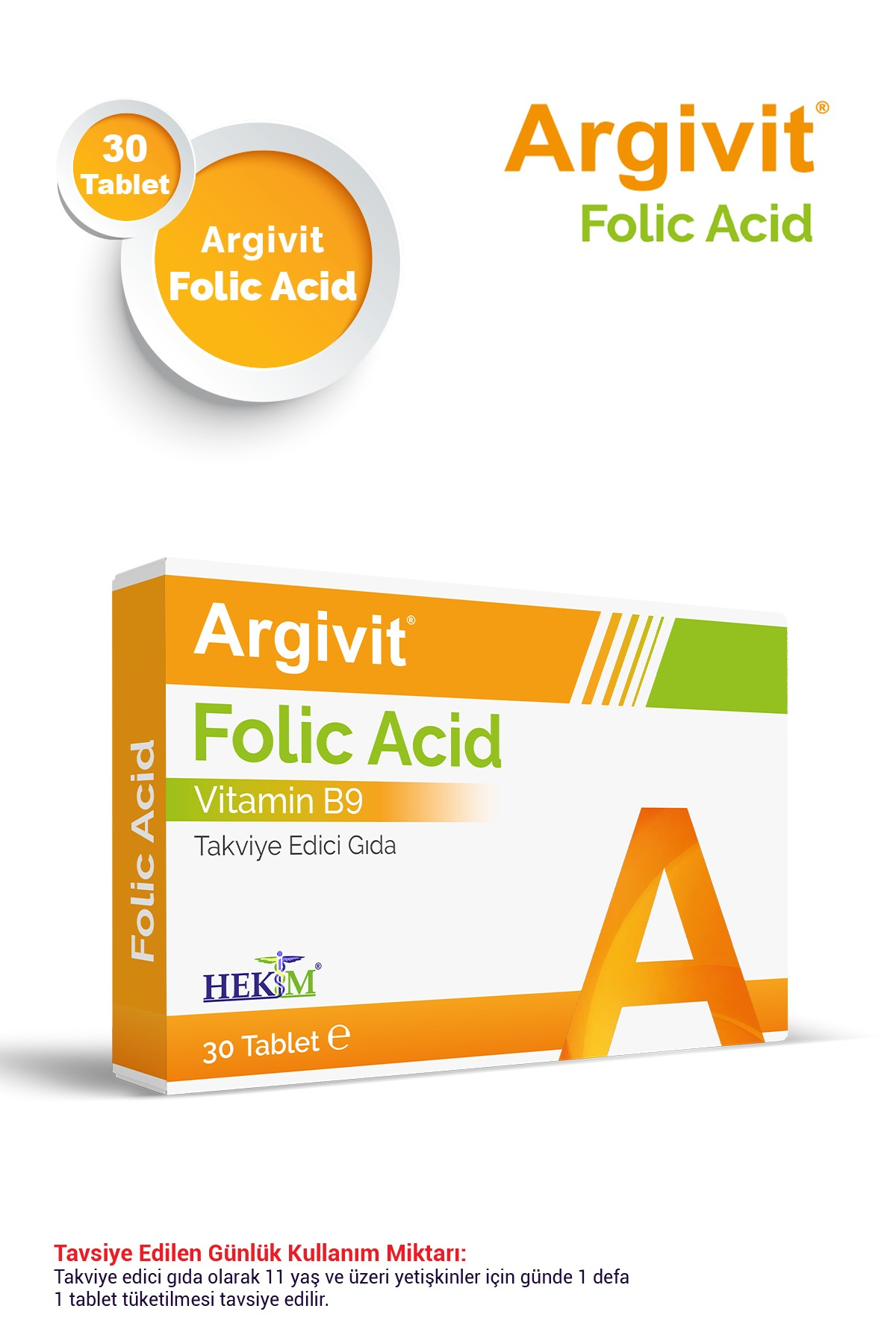 Argivit Folik Asit Vitamin B9 İçeren Takviye Edici Gıda 30 Tablet