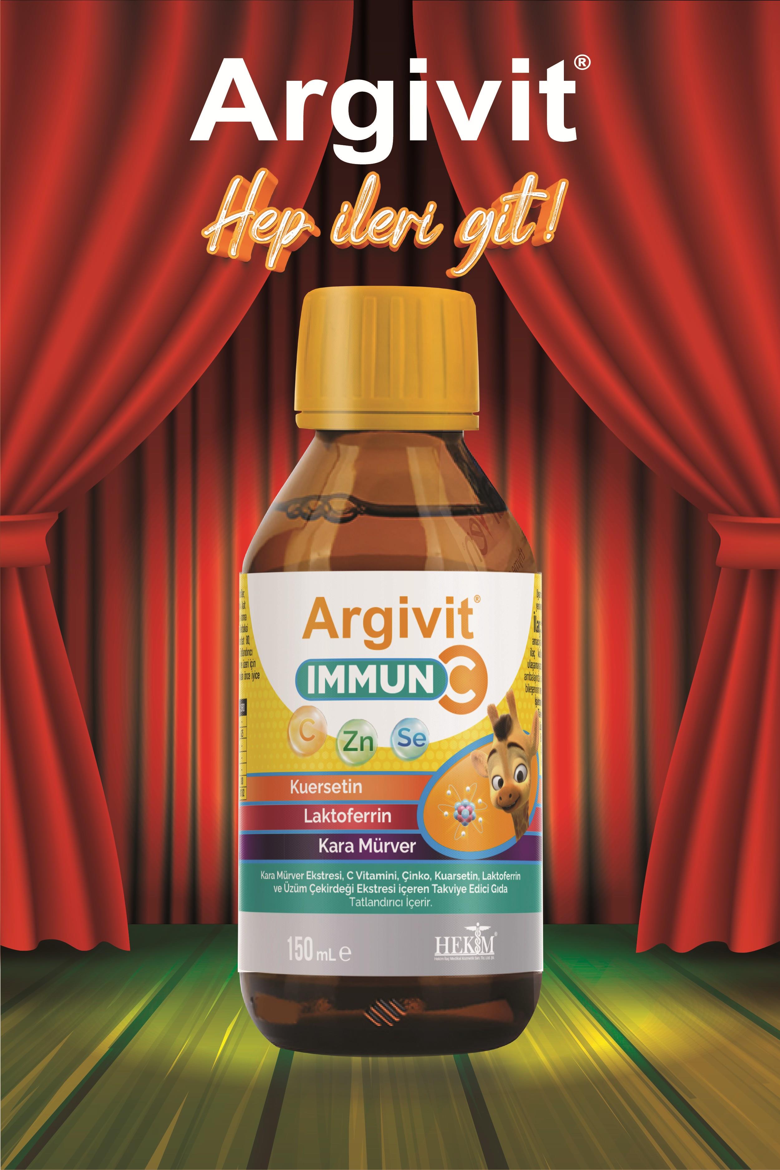 Argivit Immun C Şurup ( Kara Mürver, C Vitamini, Çinko, Kuersetin, Laktoferrin, Üzüm ) 150 ml - Karışık Meyve Aromalı
