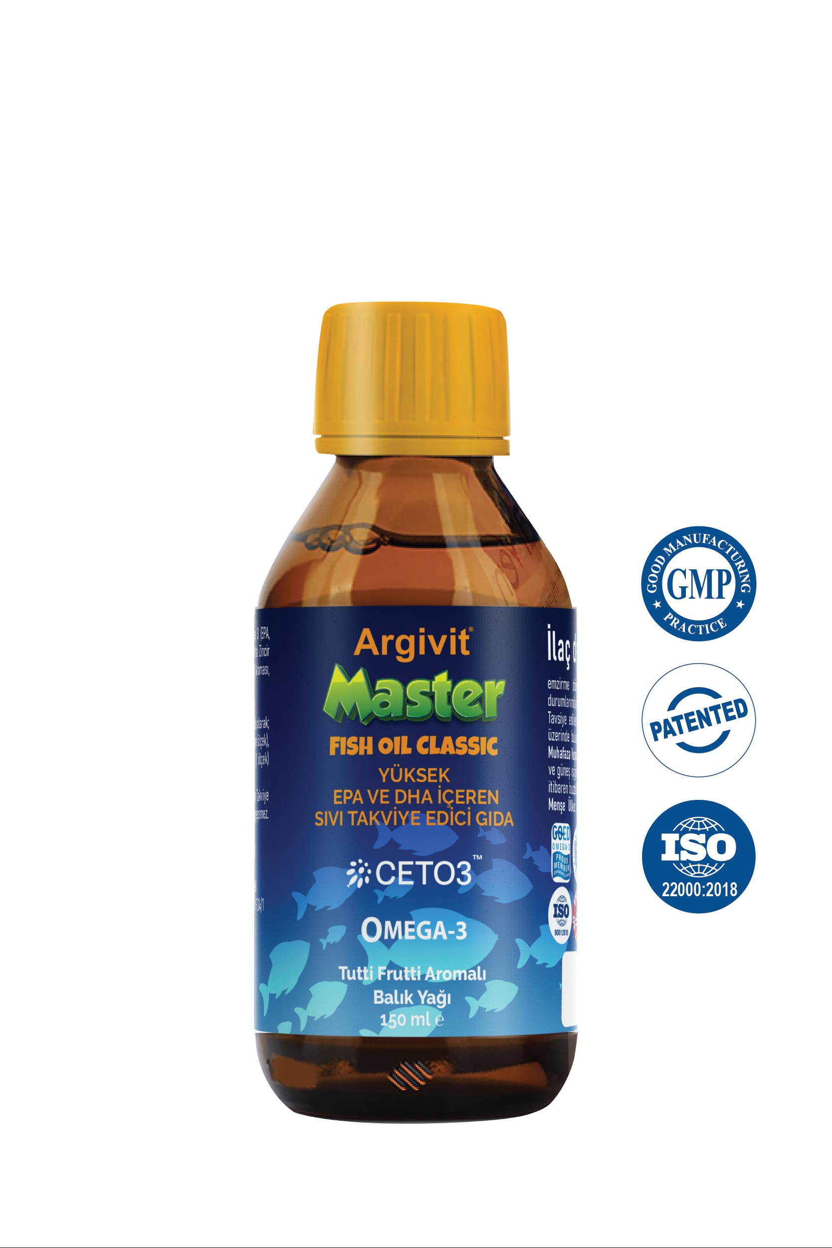 Argivit Master Fish Oil Yüksek Omega-3 (3000mg) İçeren Balık Yağı 150 ml - Tutti Frutti Aromalı