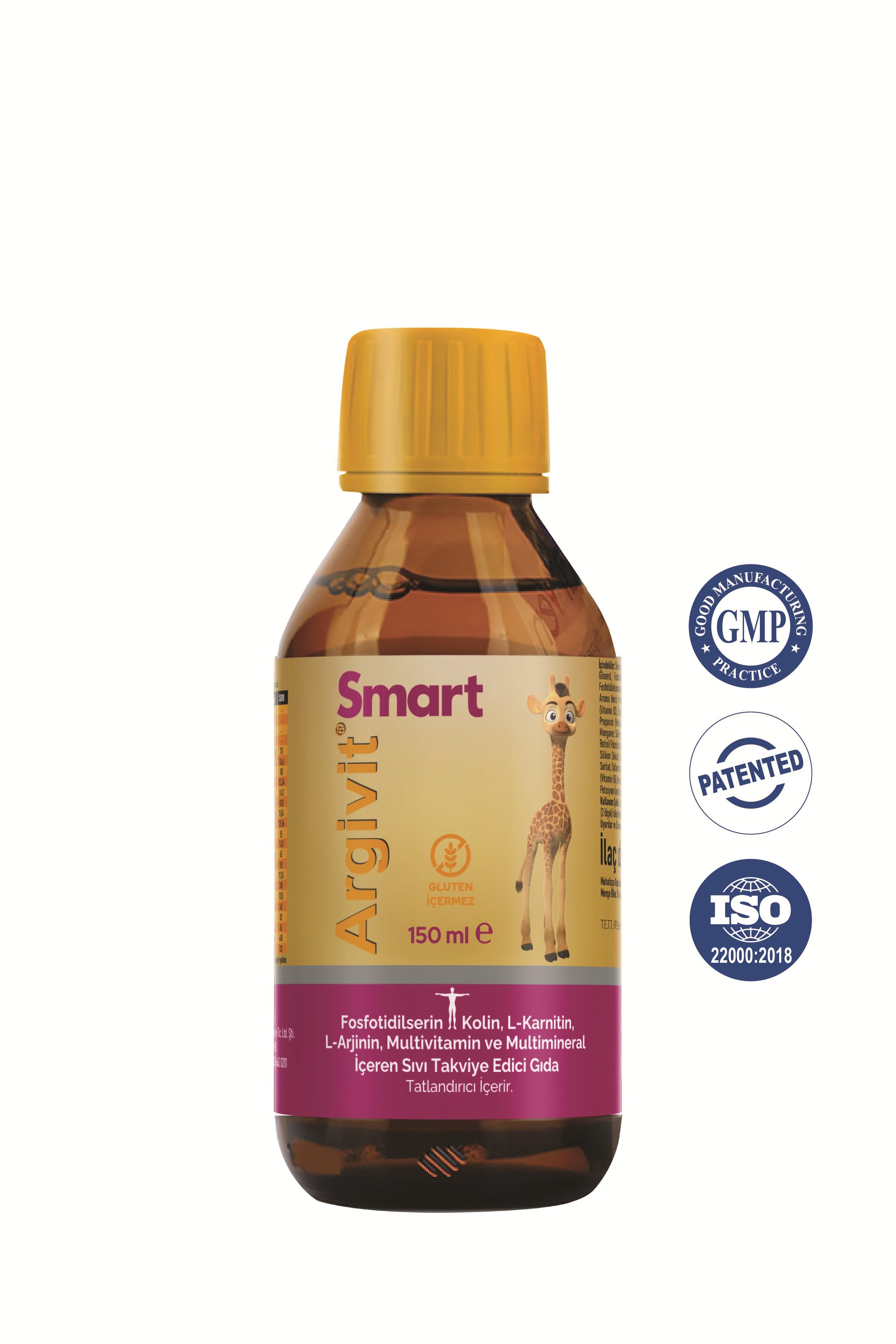 Argivit Smart (Fosfotidilserin, Kolin, L-Karnitin, L-Arjinin, Multivitamin, Multimineral) Şurup 150 ml - Portakal ve Vanilya Aromalı