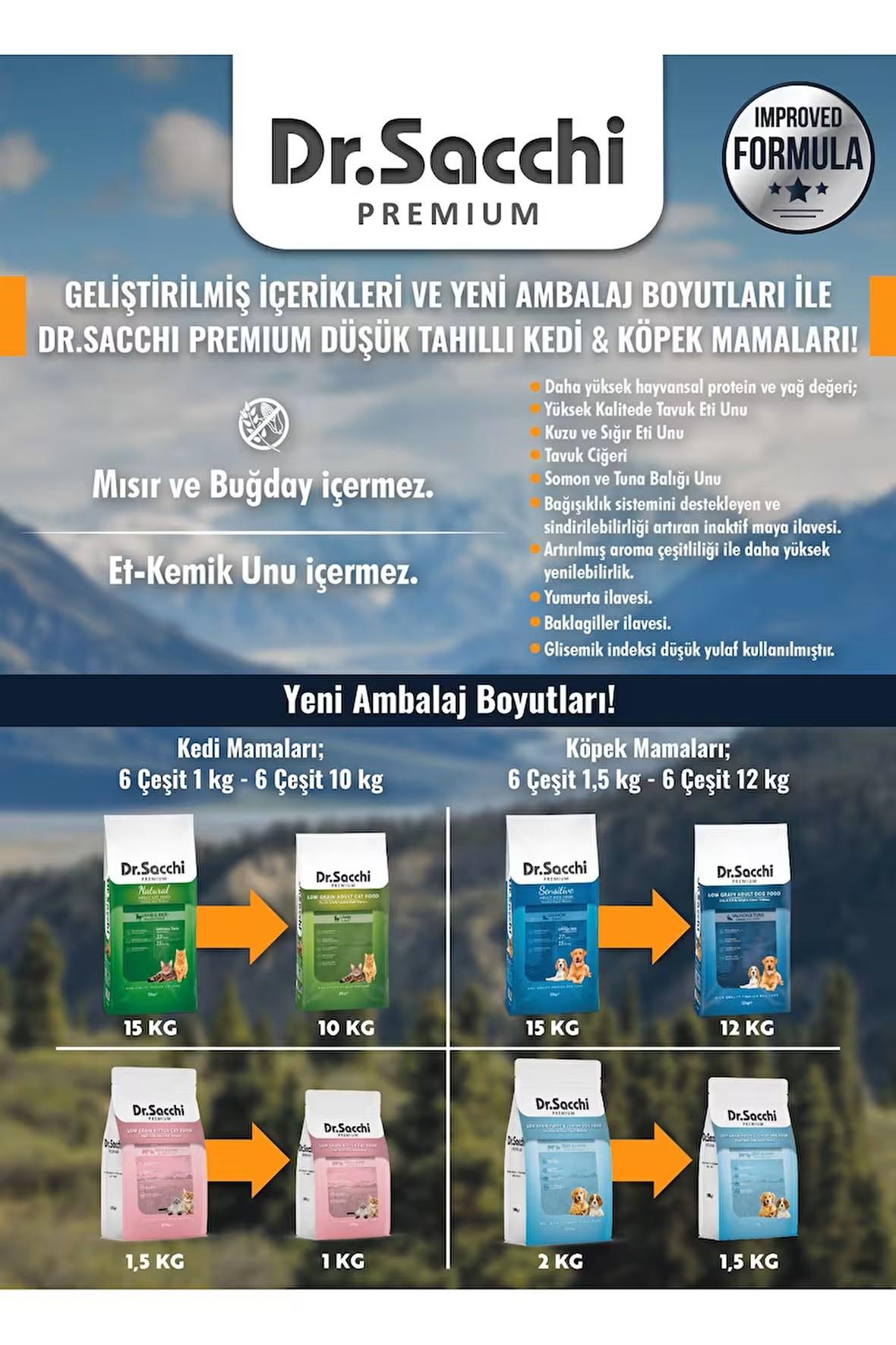 Dr.Sacchi Premium Düşük Tahıllı Sığır Etli Yetişkin Köpek Maması 1,5 Kg