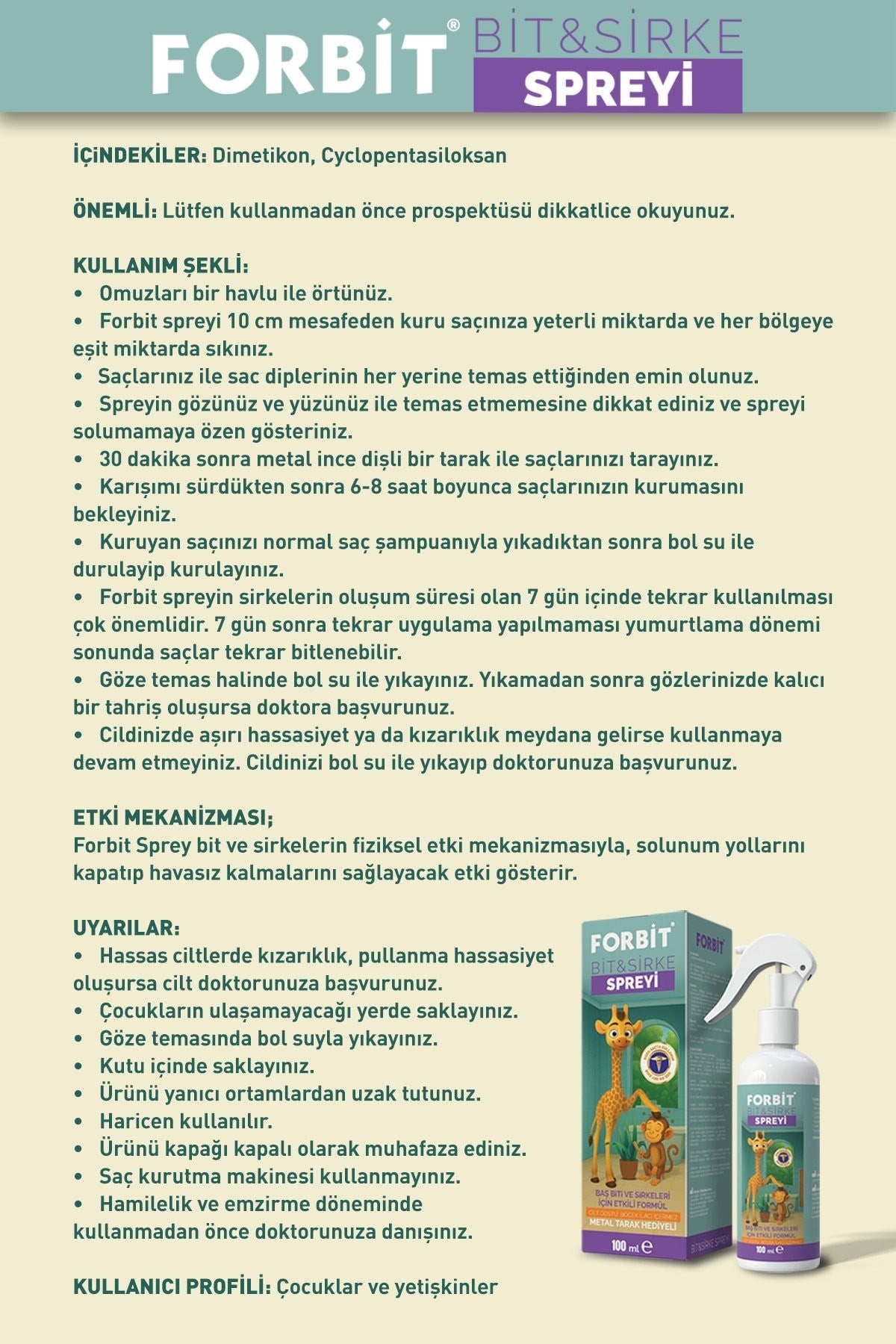 Forbit Bit ve Sirke Spreyi 100 ml