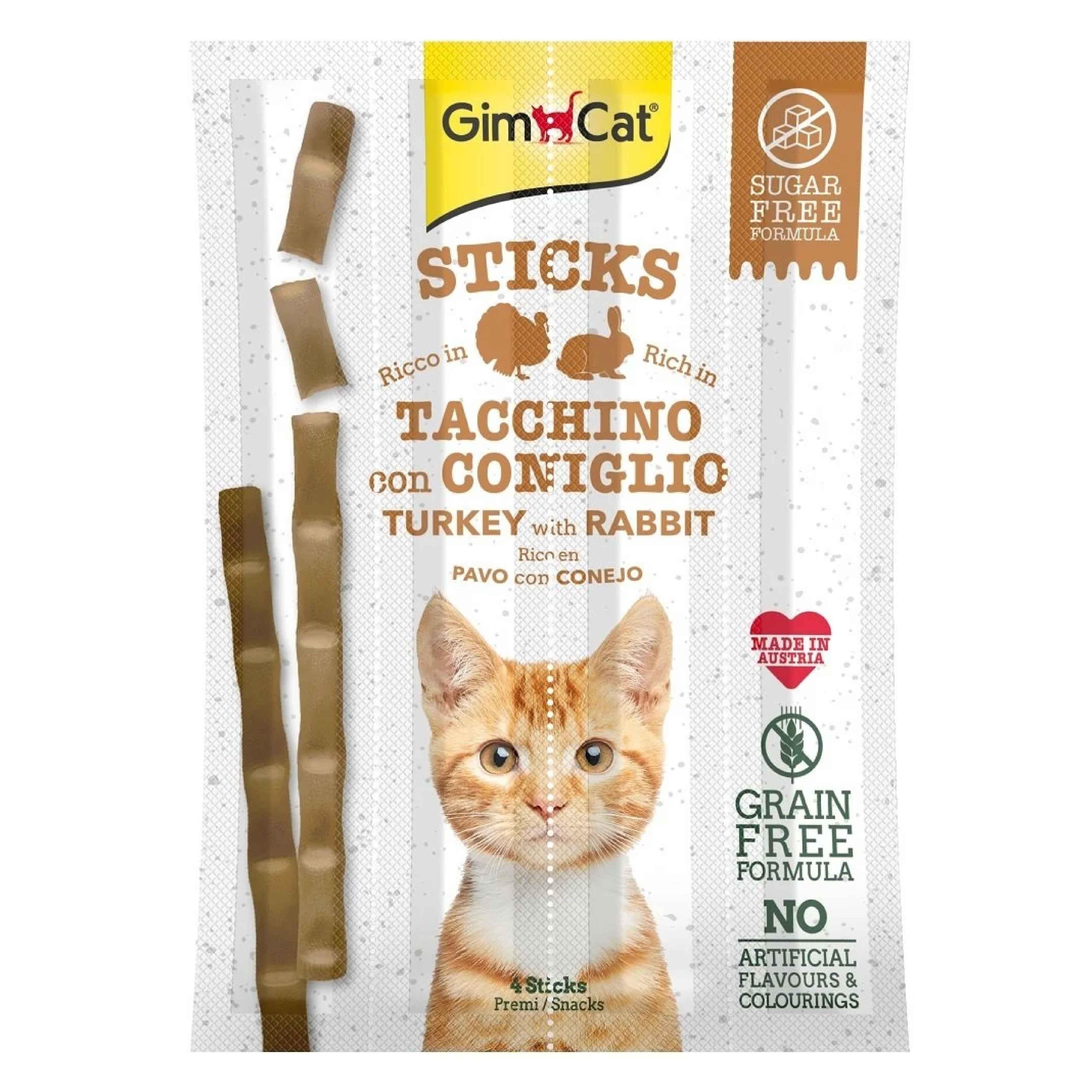 GimCat Sticks Hindi ve Tavşan Etli Tahılsız Ödül Çubukları 20 Gr