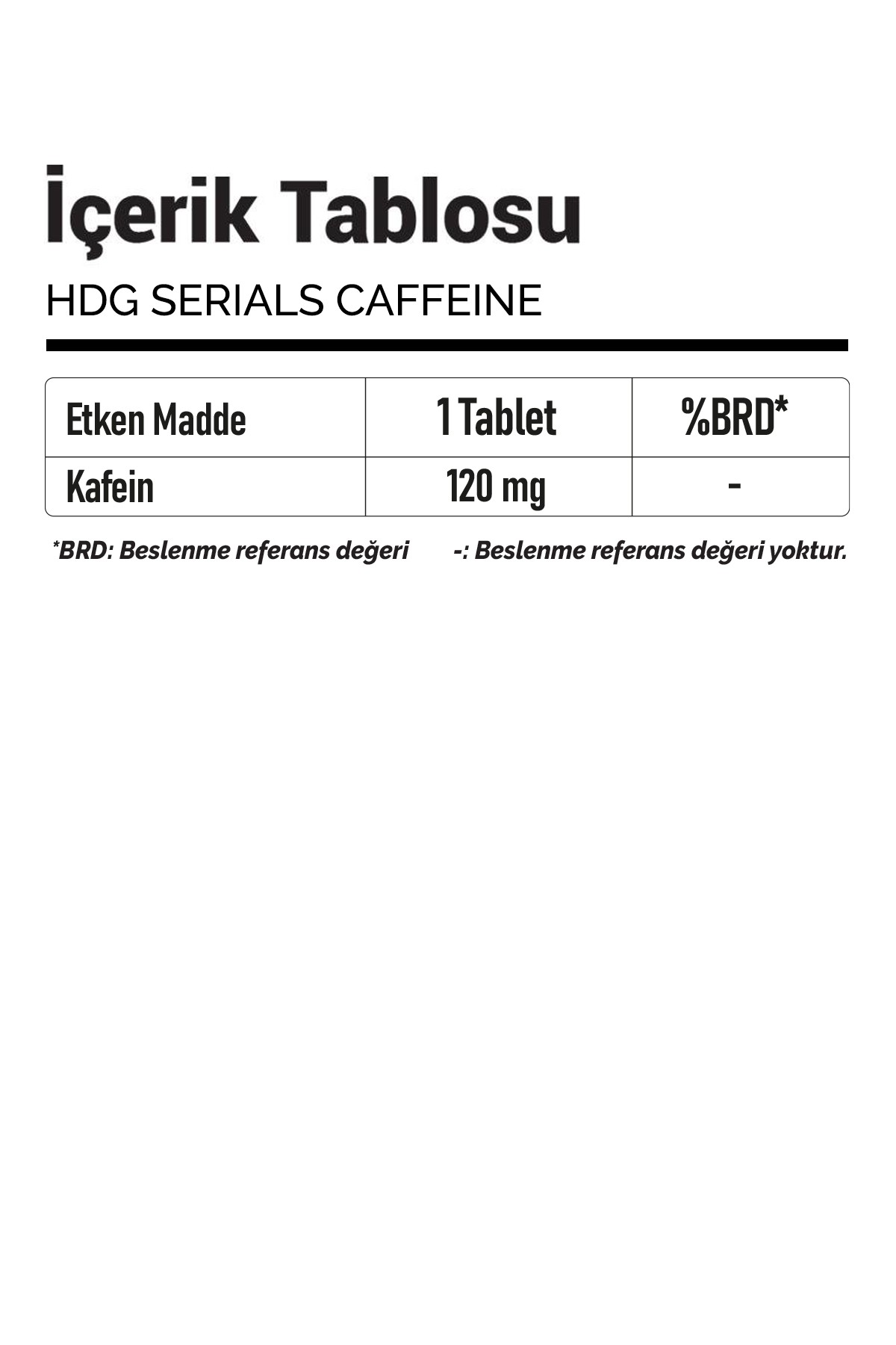 HDG SERIALS Caffeine Kafein İçeren Tablet Form Takviye Edici Gıda 60 Tablet